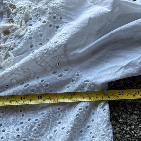 White Lace Babydoll Mini Dress Womens Medium/Large Boho Tassels Made in Italy - Picture 6 of 7